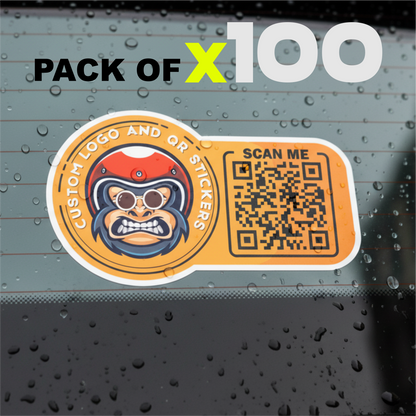 100x Custom Logo and QR code stickers, UV laminated