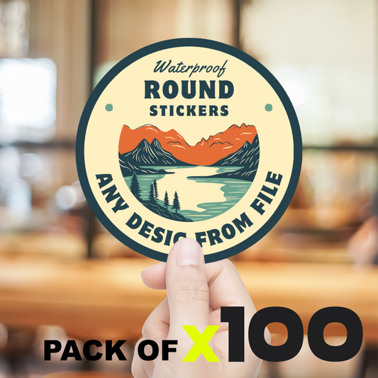 100x Round Stickers, UV laminated